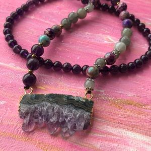 Raw Amethyst Necklace Jasper Labradorite Beads